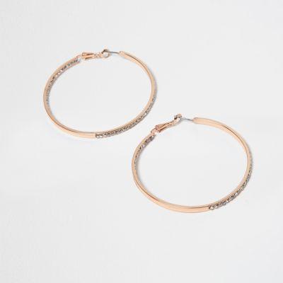 River Island Womens Rose Gold Jewel Encrusted Hoop Earrings