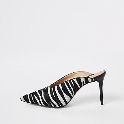 River Island Womens Zebra Print Leather Heel Mules