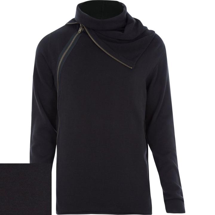 River Island Mensblack Zipped Roll Neck Sweater