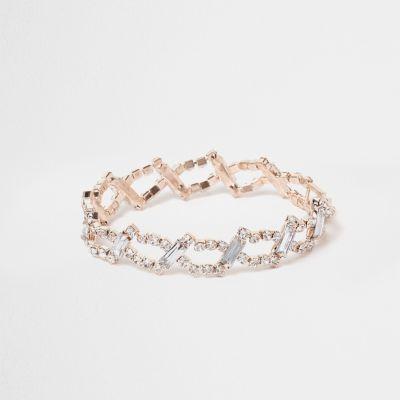 River Island Womens Rose Gold Tone Diamante Link Bracelet