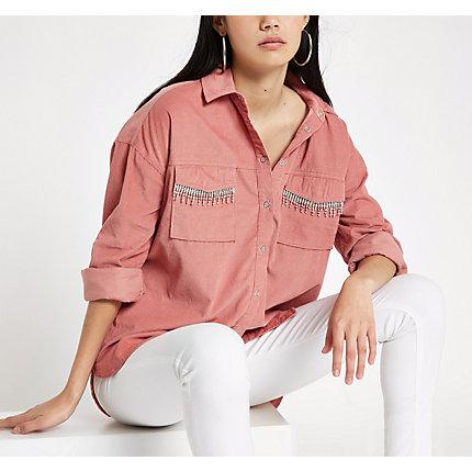 River Island Womens Corduroy Rhinestone Embellished Shirt