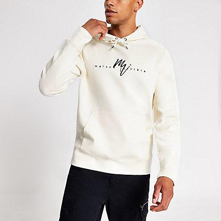 River Island Mens White Twill Maison Riviera Slim Fit Hoodie