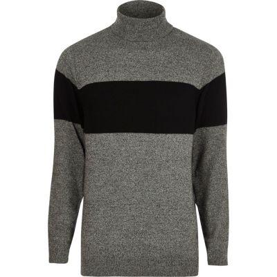 River Island Mens Block Stripe Roll Neck Knit Jumper