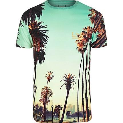 River Island Mens La City Print Muscle Fit T-shirt