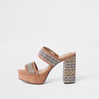 River Island Womens Embellished Platform Block Heel Sandals
