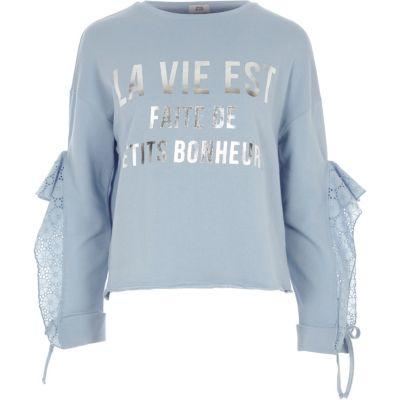 River Island Womens 'la Vie Est' Broderie Frill Sweatshirt