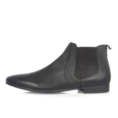 River Island Mensblack Brushed Leather Chelsea Boots