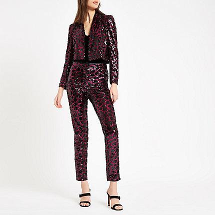 River Island Womens Leopard Print Sequin Blazer