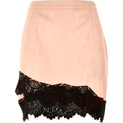River Island Womens Faux Suede Lace Hem Mini Skirt