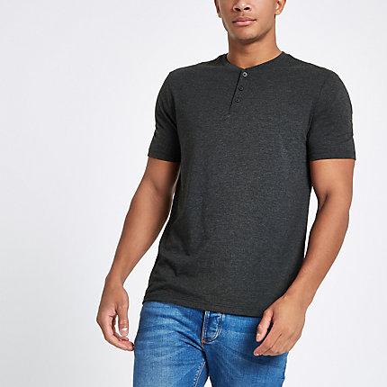 River Island Mens Slim Fit Button Henley T-shirt
