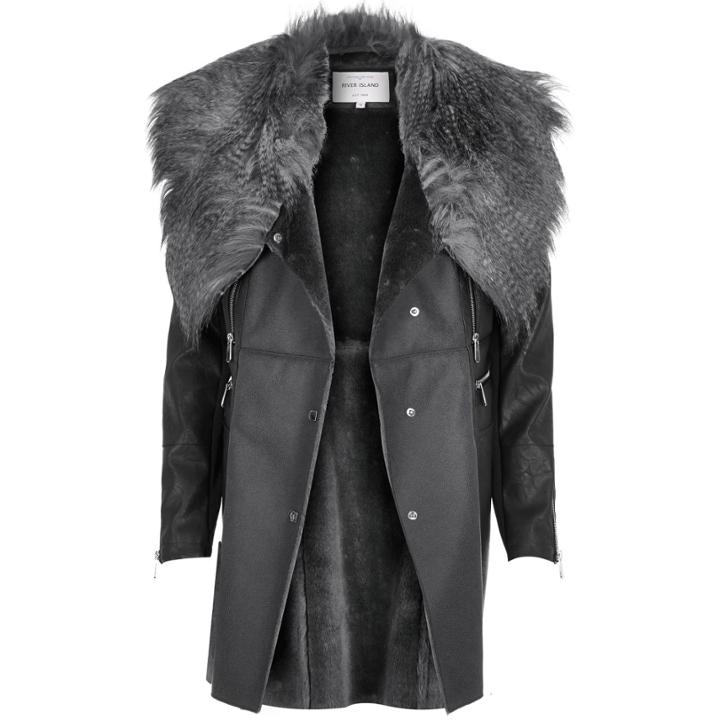 River Island Womens Faux Suede Large Lapel Coat