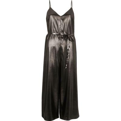 River Island Womens Dark Silver Metallic Culotte Jumpsuit
