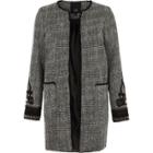 River Island Womens Tweed Embroidered Cuff Coat