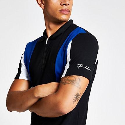 River Island Mens Zip 'prolific' Slim Fit Polo Shirt