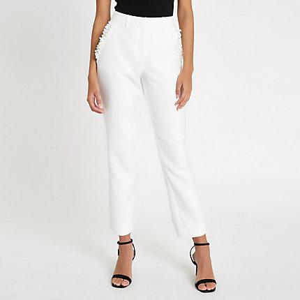 River Island Womens White Frill Pocket Cigarette Pants