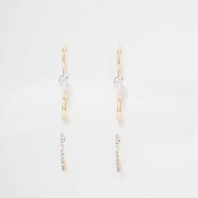 River Island Womens Gold Tone Diamante Hoop Earrings Pack