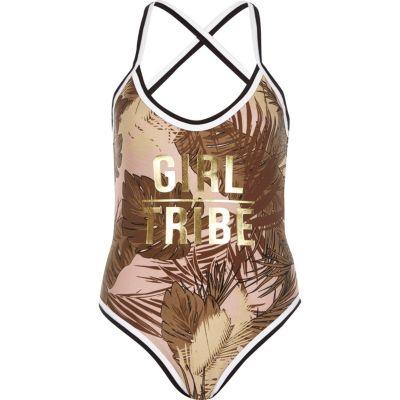 River Island Womens Leaf Print 'girl Tribe' Swimsuit