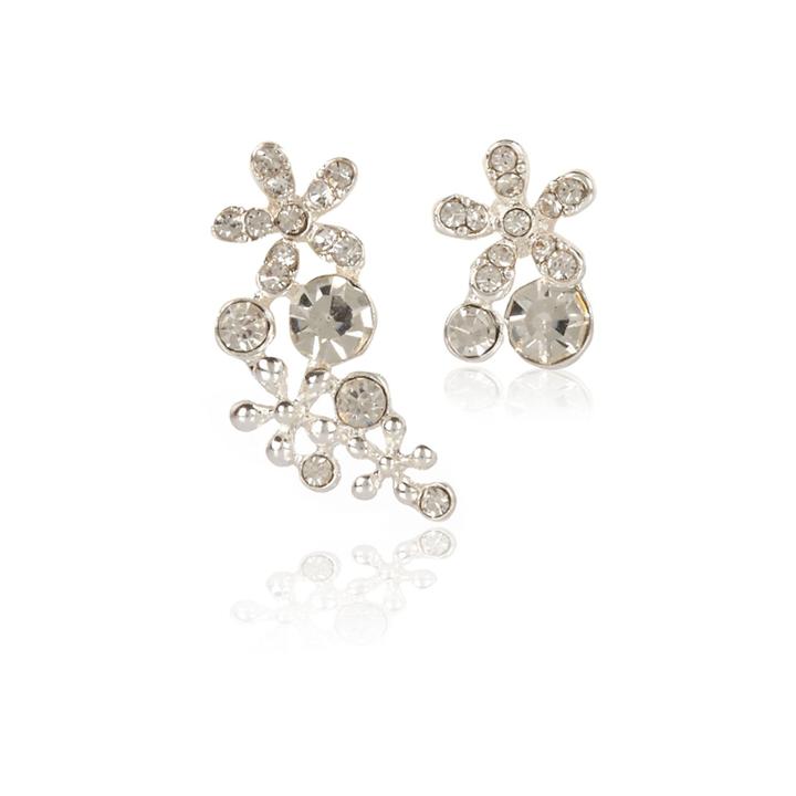 River Island Womens Silver Tone Flower Asymmetric Earrings