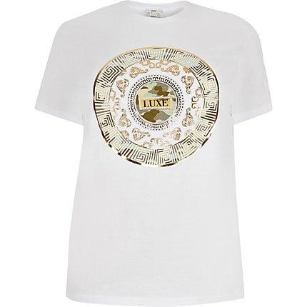 River Island Womens Plus White Circle Foil Print T-shirt