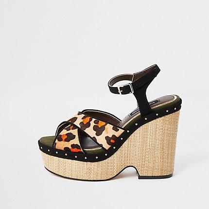 River Island Womens Leopard Print Vamp Wedges