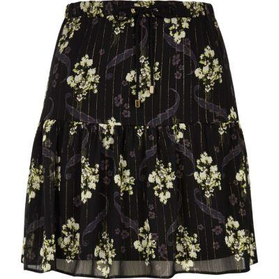 River Island Womens Floral Print Tiered Mini Skirt