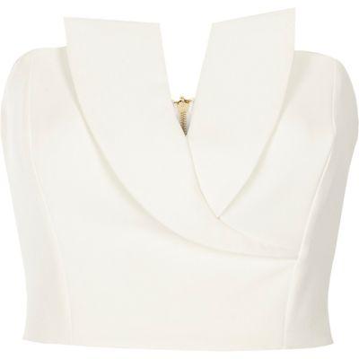 River Island Womens White Tux Bandeau Crop Top