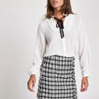 River Island Womens White Frill Tie Button-up Blouse