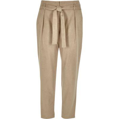 River Island Womens Faux Suede Tie Waist Tapered Trousers