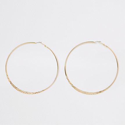 River Island Womens Gold Tone Crosshatch Large Hoop Earrings