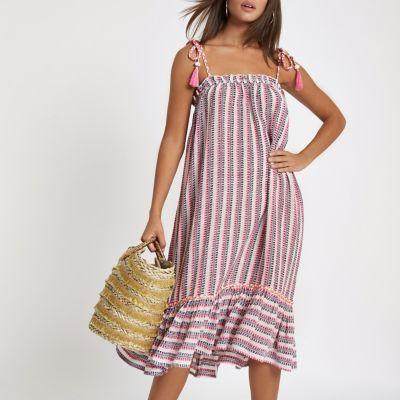 River Island Womens Stripe Plaited Stripe Beach Midi Dress