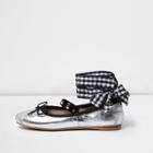 River Island Womens Silver Ankle Ribbon Ballet Flats
