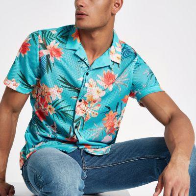 River Island Mens Floral Print Mesh Short Sleeve Shirt