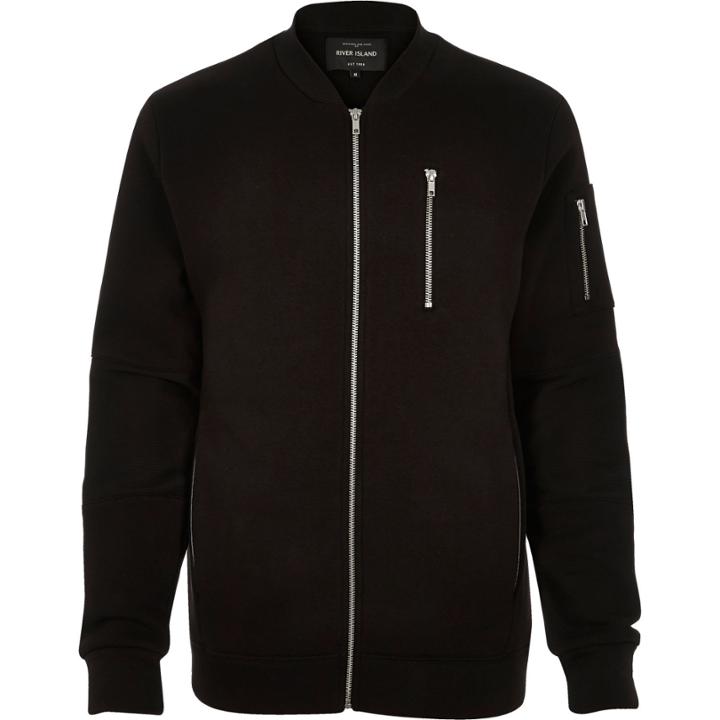 River Island Mensblack Zip Sleeve Bomber Jacket