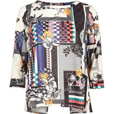 River Island Womens White Tropical Print Wrap Back Top