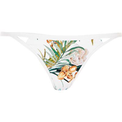 River Island Womens White Tropical Cut Out Bikini Bottoms