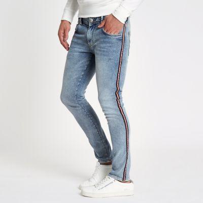River Island Mens Stone Wash Skinny Tape Jeans