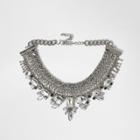 River Island Womens Silver Tone Embellished Pave Choker Necklace