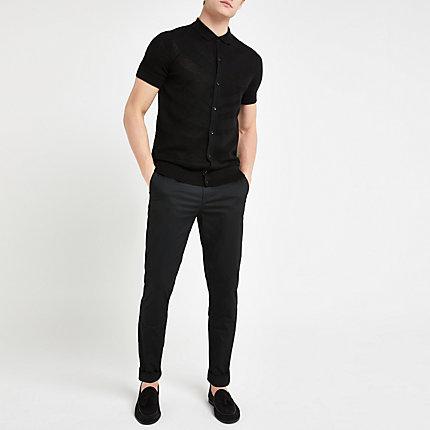 River Island Mens Mesh Slim Fit Knitted Polo Shirt