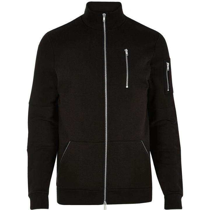 River Island Mensblack Funnel Neck Zip-up Sweater