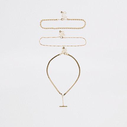 River Island Womens Gold Color Chain And T Bar Necklace Pack