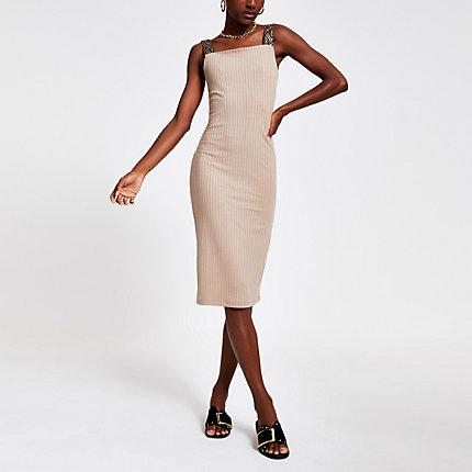 River Island Womens Zebra Print Trim Midi Dress