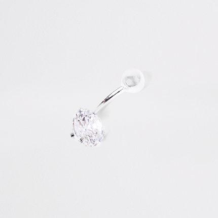 River Island Womens Silver Colour Cubic Zirconia Belly Bar