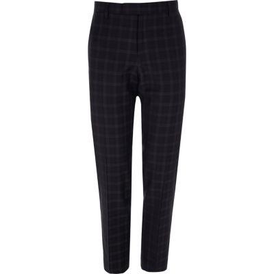 River Island Mens And Burgundy Check Skinny Suit Pants