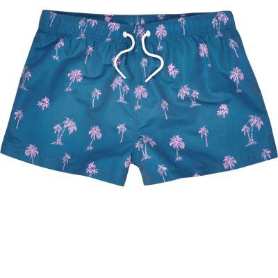 River Island Mens Palm Print Slim Fit Swim Trunks