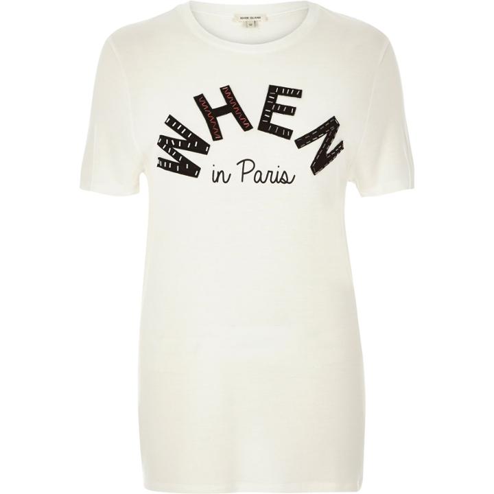River Island Womens White When In Paris Print Fitted T-shirt