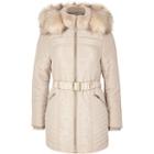 River Island Womens Petite Faux Fur Belted Padded Coat