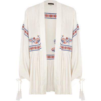 River Island Womens White Embroidered Tassel Cuff Kimono