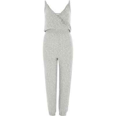 River Island Womens Rib Frill Wrap Jumpsuit