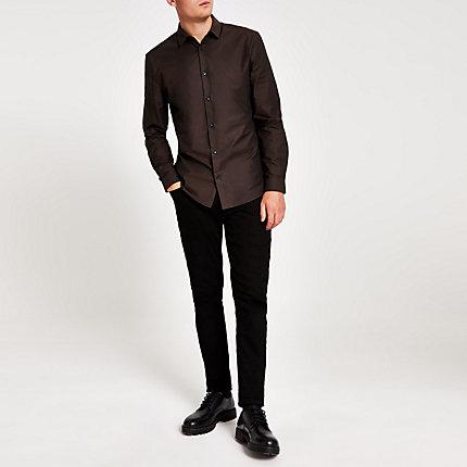 River Island Mens Textured Long Sleeve Slim Fit Shirt
