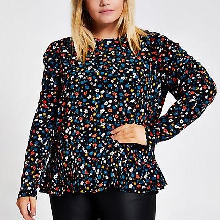 River Island Womens Plus Floral Print Puff Sleeve Blouse